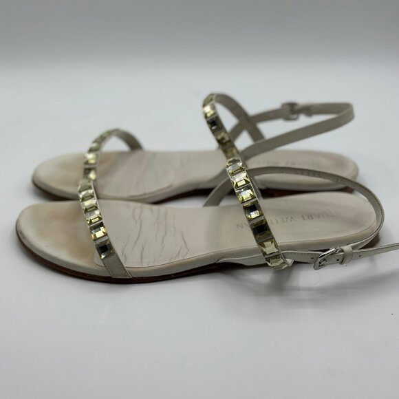 Stuart Weitzman Women's Trail Mix Leather Crystal Embellished Sandals Size 7.5 - Picture 3 of 8